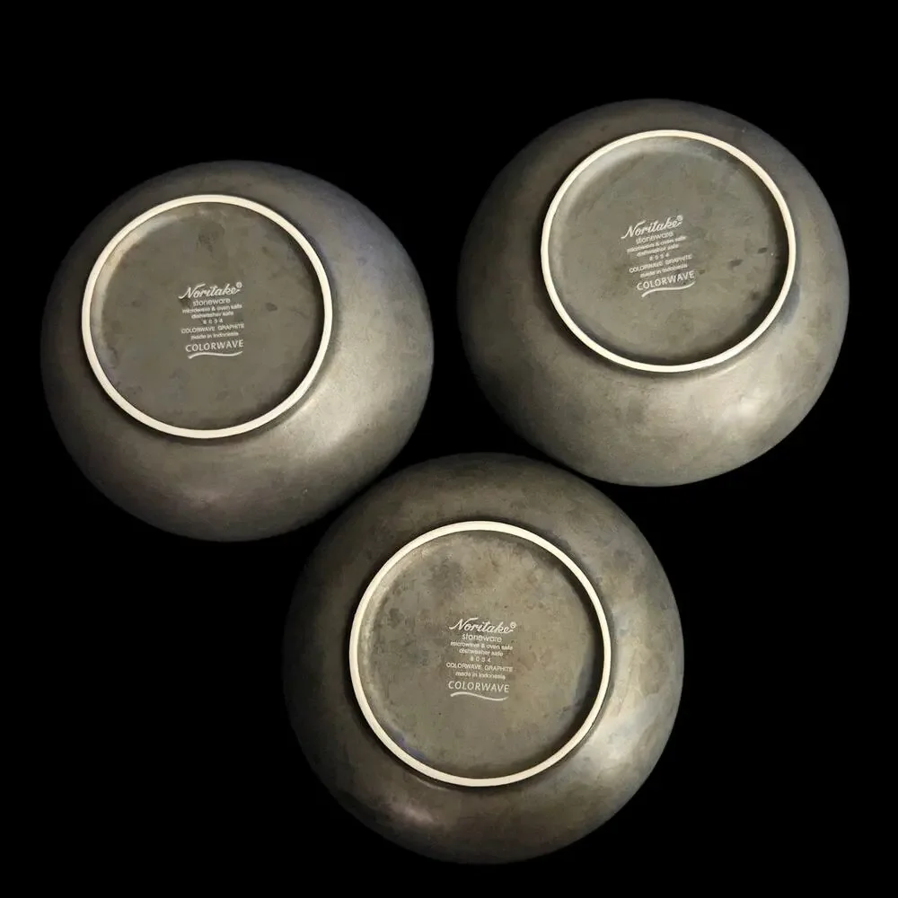 Noritake Colorwave Graphite Cereal Bowls Set of 3 Stoneware